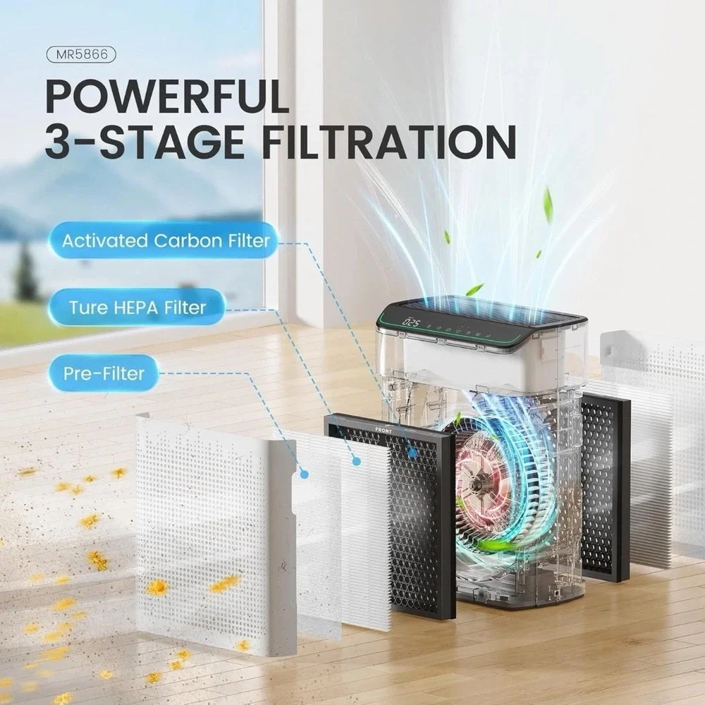 Meronte Air Purifier Large Room 1690 ft² HEPA PM2.5 WiFi Alexa Dual Intake NOB